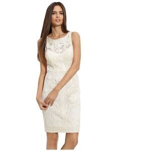 Sue Wong Nocturne Illusion Bodice Lace Sheath Dress 6 White Ivory Wedding Event